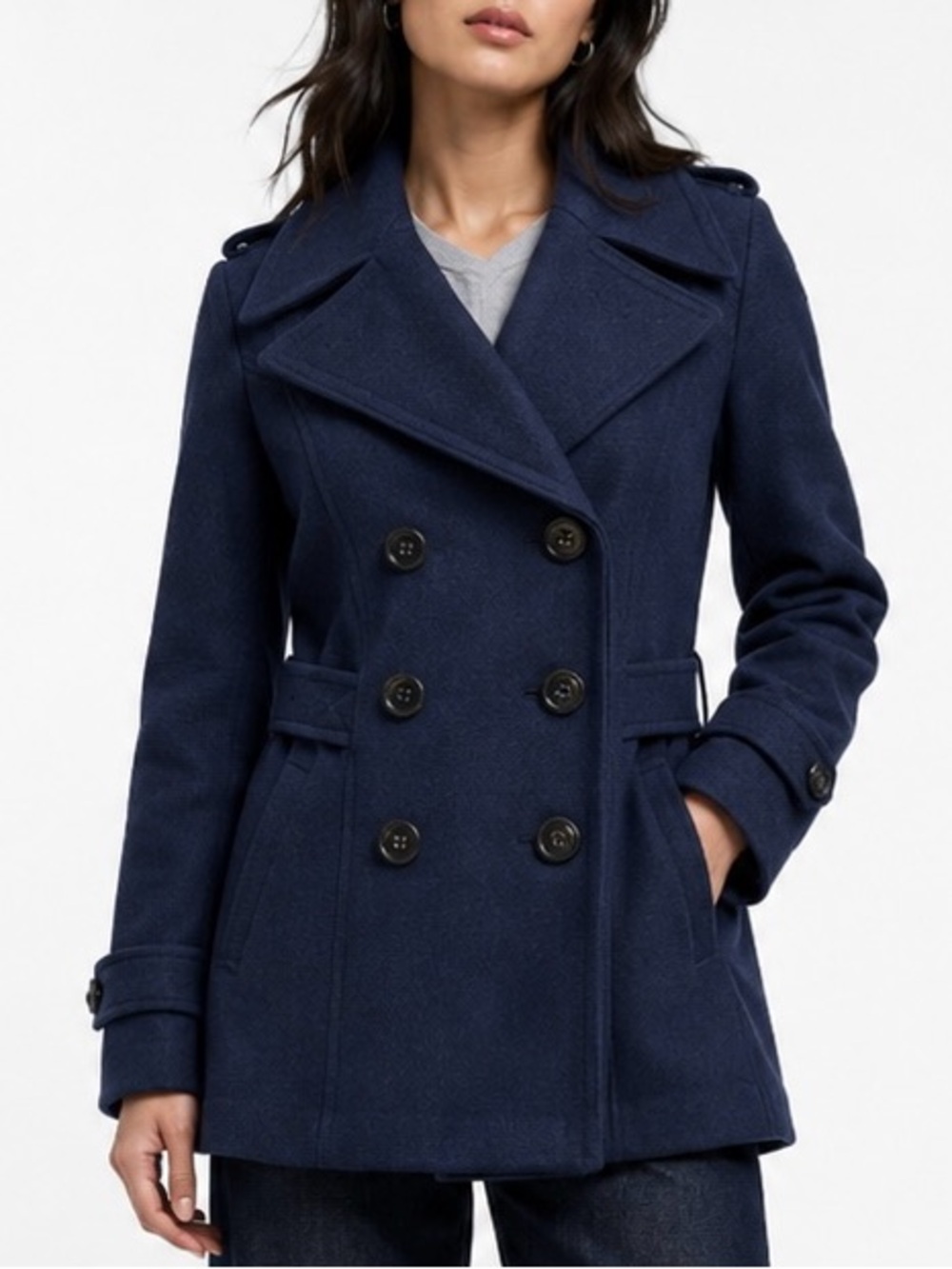 Miss Sixty M60 Wool Blend Military Coat Size Small Navy Double Breasted Peacoat